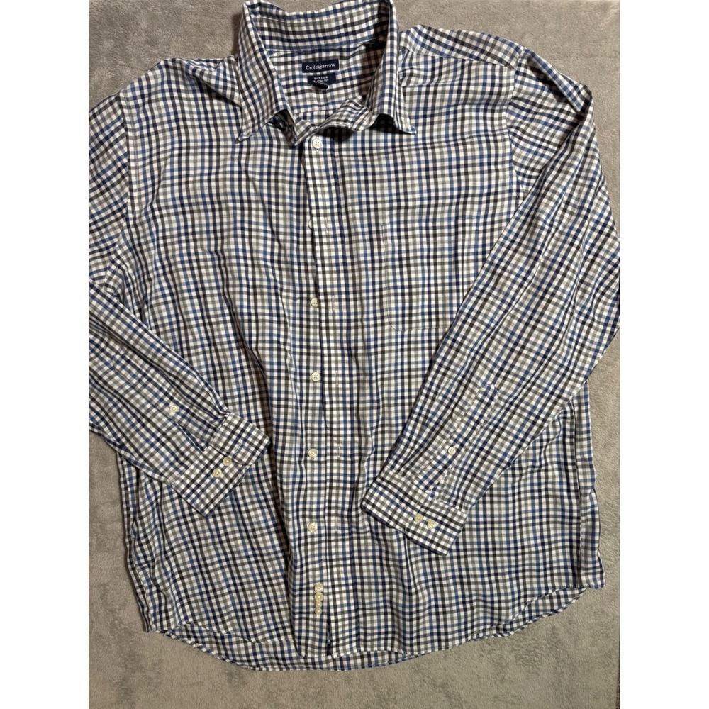 Croft & Barrow Mens Blue Gingham Easy Care Classic Fit Button Down Shirt 17.5